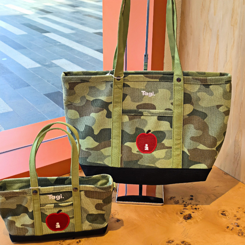 Tagi Imagine Apple Color-Block Large Capacity Commuter Retro Shoulder Bag Canvas Tote Handbag Crossbody Bag - Thumbnail 5
