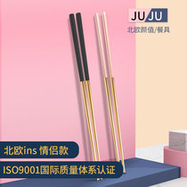 Nordic couple stainless steel chopsticks home Net red light luxury wind fast high-end non-slip tableware family meal public chopsticks