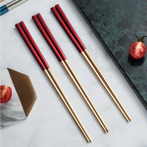 Nordic Anne red chopsticks household stainless steel luxury luxury single tableware public chopsticks Chinese red spoon set