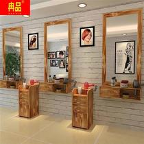 Solid wood retro barber shop mirror hair salon mirror table hair salon special wall fitting mirror hair salon mirror table single-way mirror