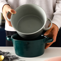 Nordic ins Wind double ear bowl ceramic soup bowl Nordic Western Bowl Noodle Bowl fruit salad breakfast bowl home Creative
