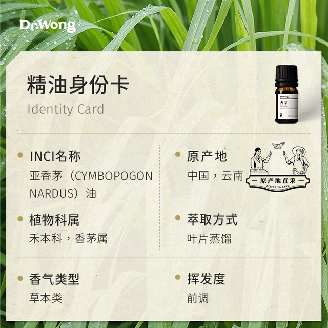 Dr.Wong lemongrass/Java lemongrass single essential oil natural plant essential oil summer indoor diffuser aromatherapy