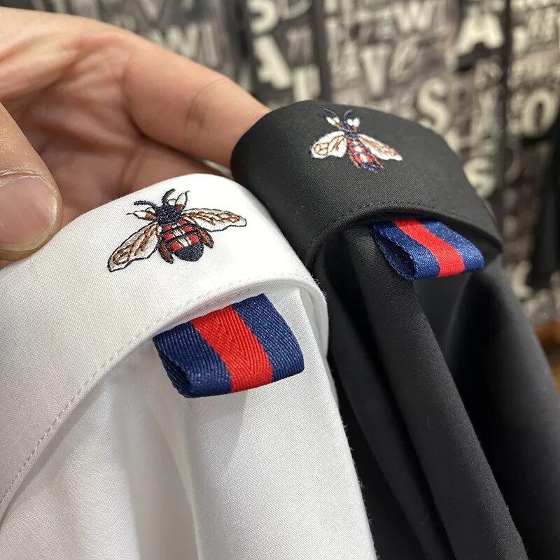 Company goods Top class poplin fabric Bee embroidery Spring and summer high-end business men's long-sleeved shirts