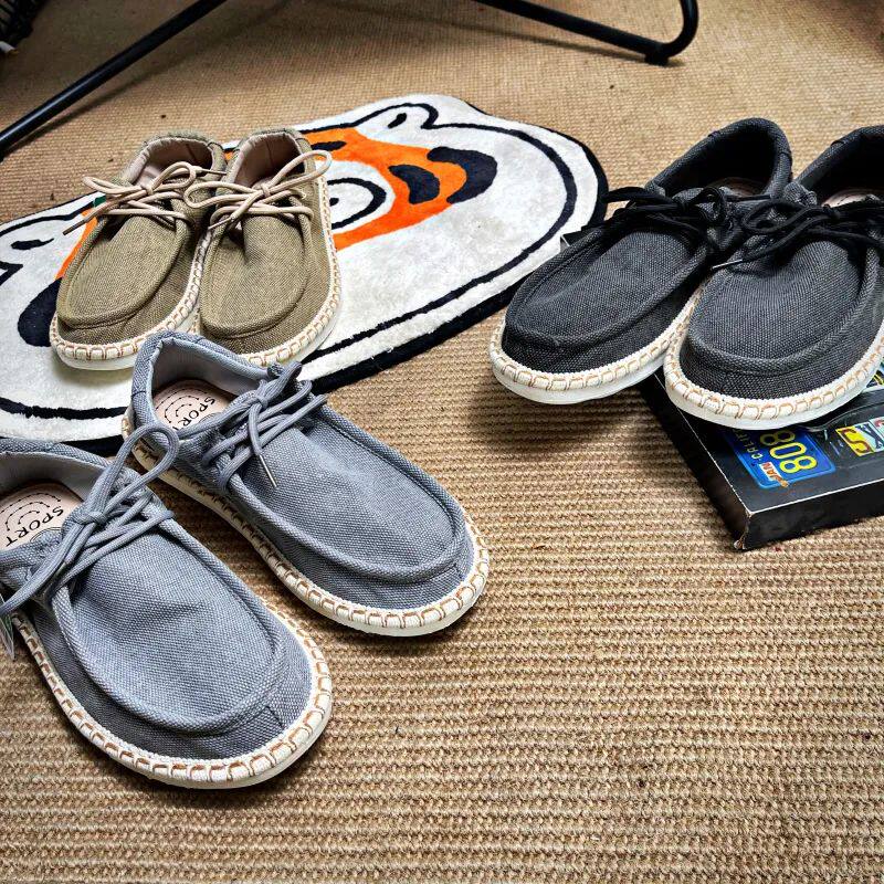 Soft and comfortable European line 39 99 knife ~ spring summer men's breathable hemp material rubber large base light and low helping casual shoes