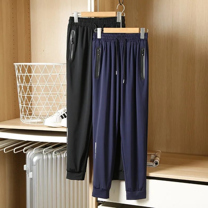 Ice silk speed dry shunty one summer breathable 2022 new men slim stretch loose sports pants long pants