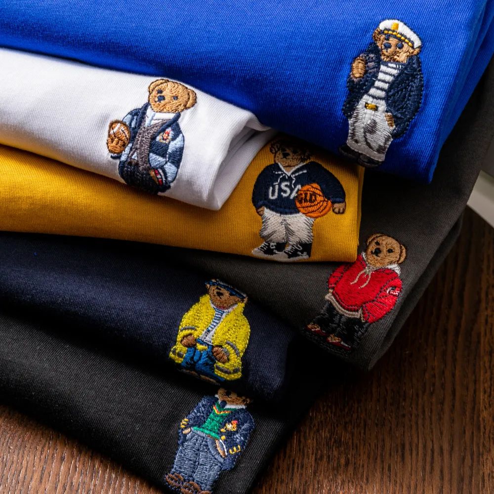 Perennial Cooperation Giant passenger for water soluble cotton cartoon pattern embroidered short sleeve men round collar casual T-shirt