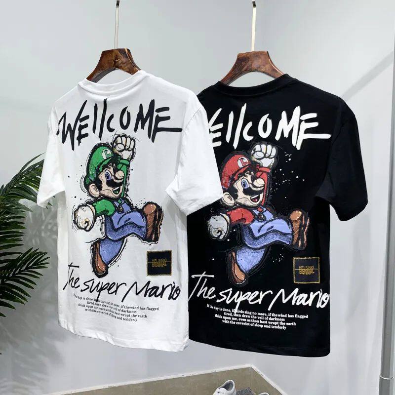 Tribute Classic Fun Embroidery Malio Graffiti Printed Summer Men's Fashion Round Collar Short Sleeve T-shirt Tide 9830