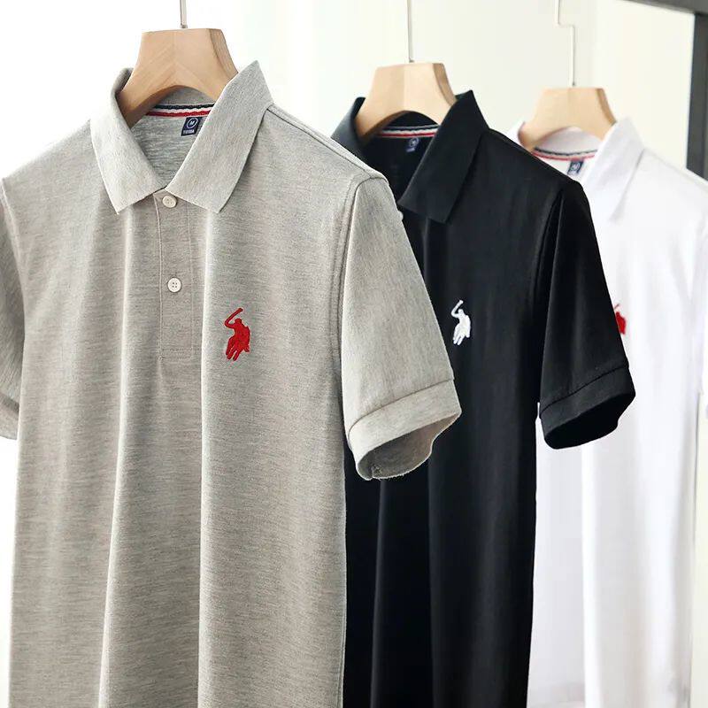 Seconds clear men's welfare minimalist embroidery polo collar casual 100 lap short sleeve T-shirt blouses undershirt