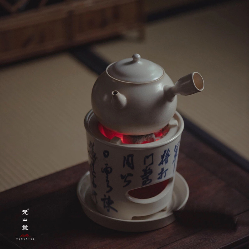 Van Mountain Hall Sox Glazed Green Flowers Poetry Charcoal Stove Vegetarian Noodles Charcoal Stove Imitation Ancient Cooking Tea Stove Alcohol Stove Home Warm Tea Stove