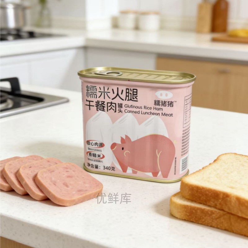 Shengjiajia Mao Glutinous Rice Ham Canned Lunch Meat 340G/Can Ready-To-Eat Children's Breakfast Pork Canned Food