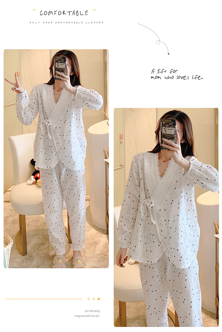 月子服夏季薄款孕妇睡衣春秋纯棉纱布产后哺乳7月份产妇9坐怀孕期详情40