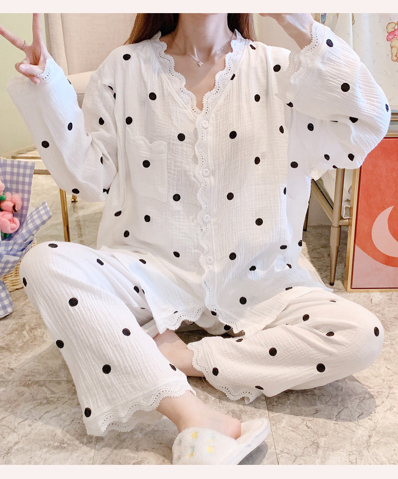 月子服春秋冬季纯棉纱布薄款夏天12月份1产后2哺乳怀孕期孕妇睡衣详情12