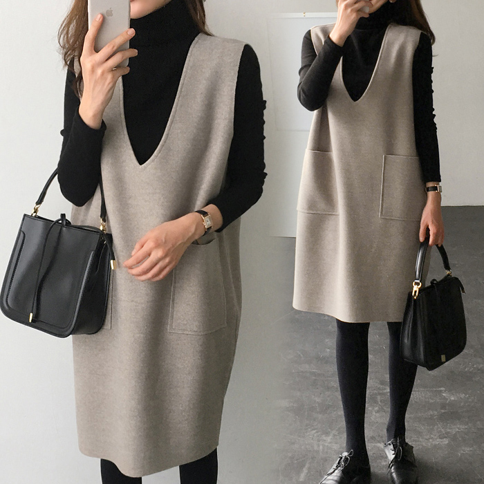 Autumn and winter 2023 new fat mm thin casual woolen vest dress two-piece suit belly-covering knitted top suit