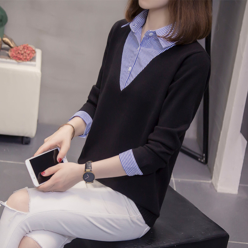 The new fat mm in 2023 spring and autumn fat two knitting blouse decomposed sweater shirt