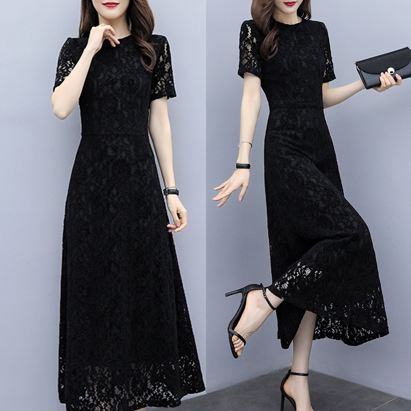 Plus Size Women's Clothing 2026 Summer New Style Fat mm (Plus Size) Waist-Cinching Lace Long Dress Fashionable and Elegant, Covers the Belly and Makes You Look Younger Dress