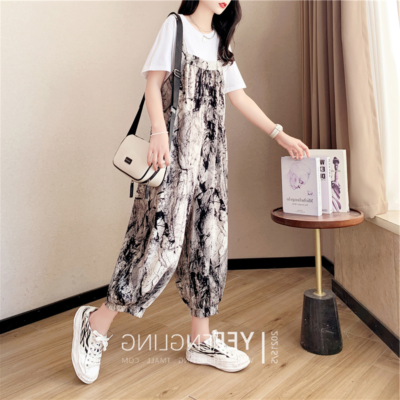 2022 Summer new large size Fat mm Net Red Fried Street Overfire Suit Woman Short Sleeve T-shirt Cuddling Bag Pants Two Sets Tide