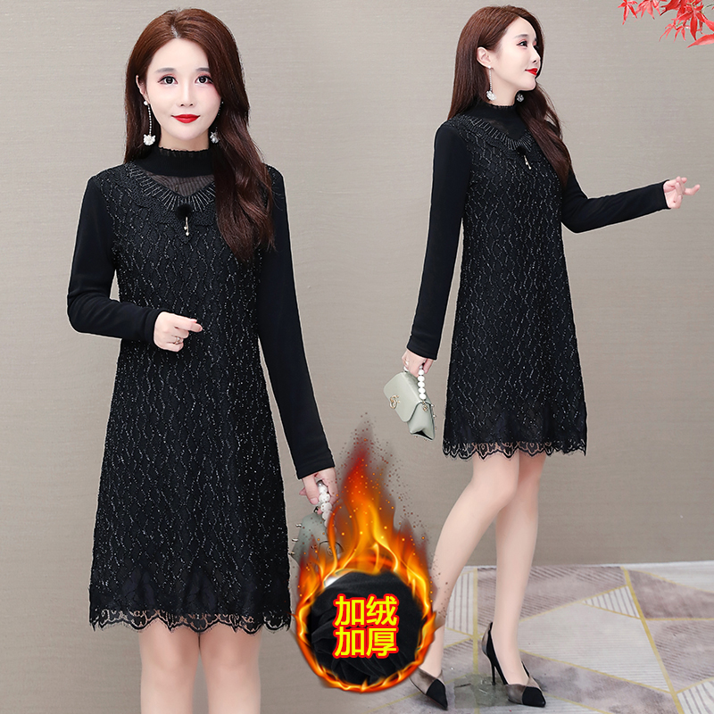 Large size women's dress plus suede autumn winter new cover tummy long sleeve T-shirt middle-aged fat mm loose stash meat for undershirt dress