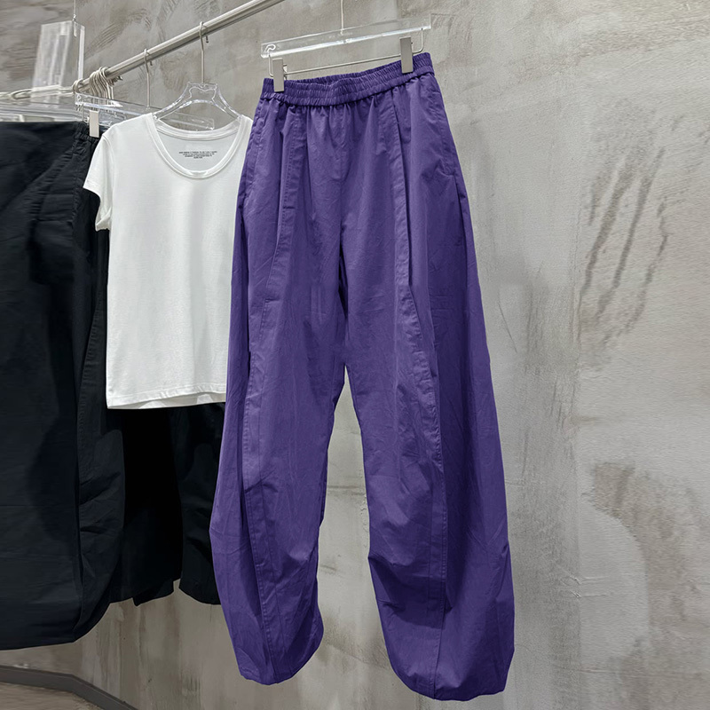 Women's 2024 Summer New Thin Style Trendy Purple Long Pants with Curve Stitching Design Wide-Leg Casual Pants