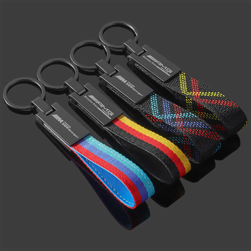 Bmw m Three-Color Sports Logo Mercedes-Benz Amg Oxford Nylon Webbing Car Modification Car Logo Metal Keychain Pendant