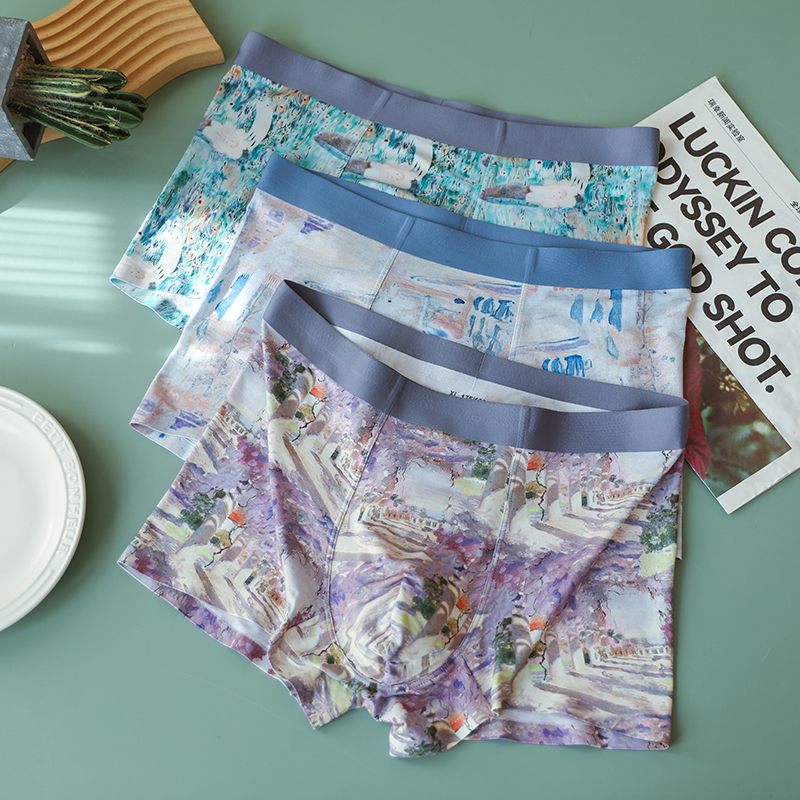 【Provence】Original Personalized Printed Underwear for Men, Modal Seamless Men's Mid-Waist Boxer Shorts