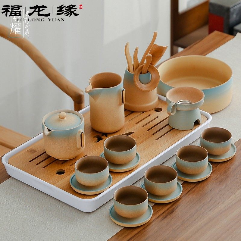 Japanese-style rough pottery Kung Fu tea set set home office ceramic teapot teacup simple tea table complete set of tea maker