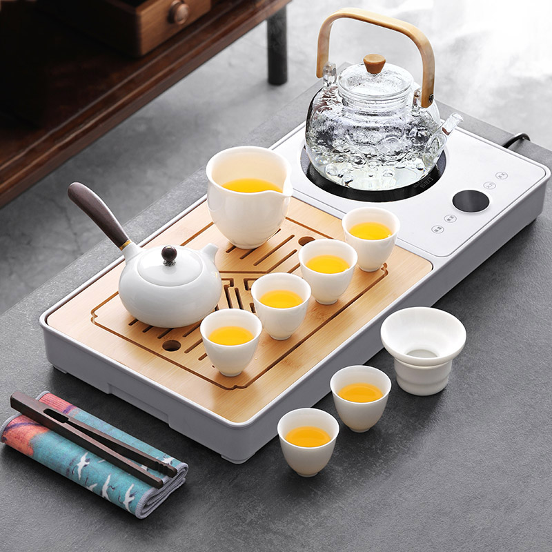 High-end Defied White Porcelain Kung Fu Tea Suit Home Cooking Tea Tray Living Room Modern Minima Light Luxurious Live Pottery Stove-Taobao
