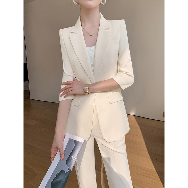 Высококачественный костюм sense of white, женский летний костюм из тонкой ткани, новинка 2025 года, профессиональная одежда, повседневный костюм поклонника богини темперамента Изображение 1