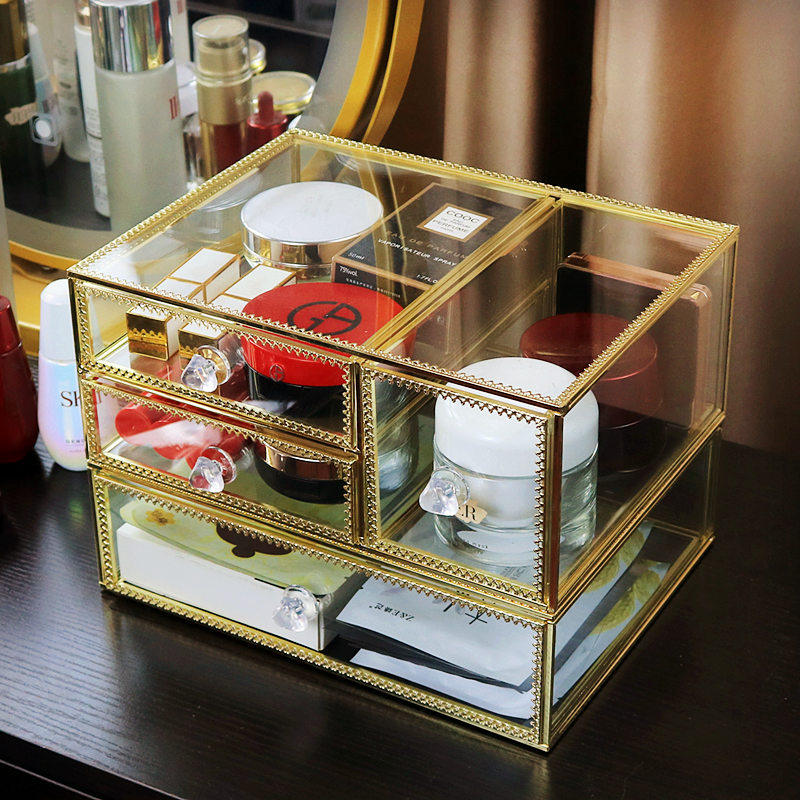 Cosmetics contain box desktop drawer type dust-proof multi-mouth red skin care mask for European metal storage frame