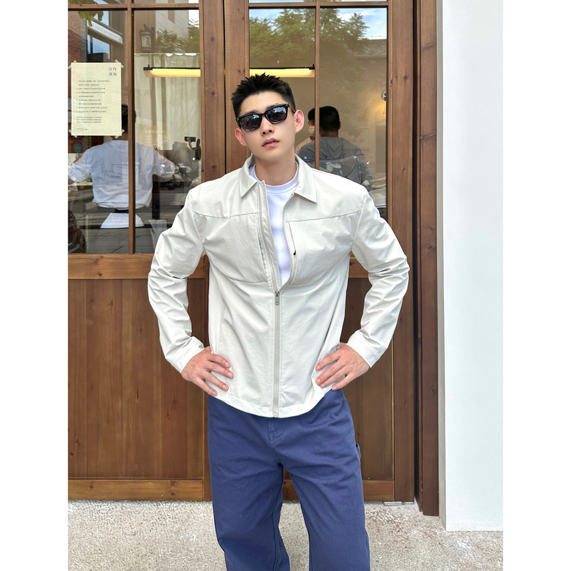 Three-Proof Business Casual Jacket with Regular Shoulders and Lapel, Early Autumn Top, American Style, Breathable, Structured, Solid Color Coat for Men