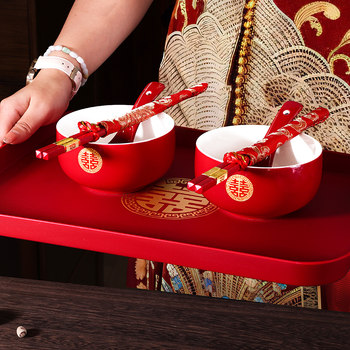 Toast tea cup wedding suit a pair of wedding bowls and chopsticks cups wedding red tea set toast dowry supplies