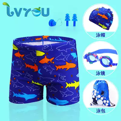 Green swim baby swimming trunks Boys boxer two-piece swimsuit Children's small, medium and large children's hot spring learning swimming trunks quick-drying