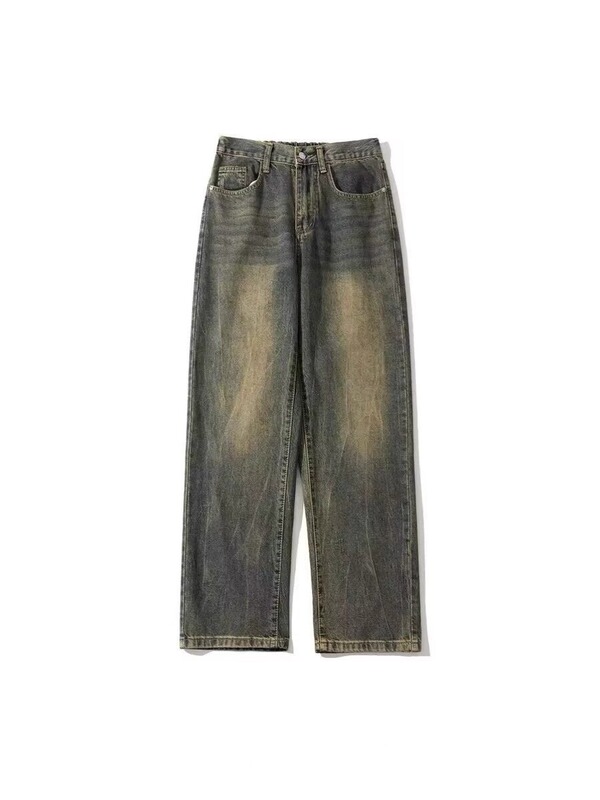 American-Style Vibe Heavy-Duty Yellow Mud-Washed Jeans for Men and Women, Spring and Autumn High Street Trendy Retro Distressed Straight-Leg Pants American-Style Vibe Heavy-Duty Yellow Mud-Washed Jeans for Men and Women, Spring and Autumn High Street Trendy Retro Distressed Straight-Leg Pants