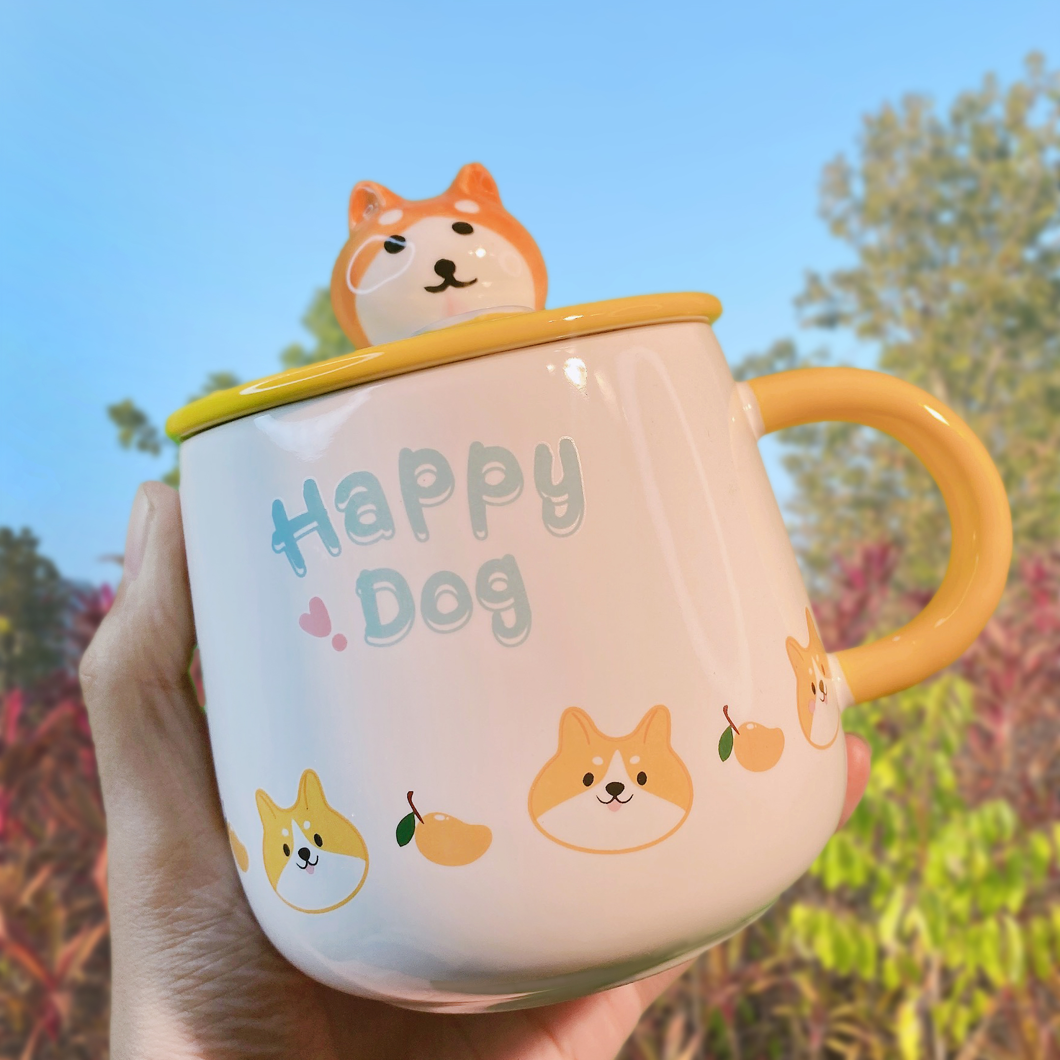 Cartoon Dog Cute Mark Cup Girl Creative Puppy Ceramic Mug With Lid With Spoon Lovers Water Glass Office