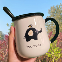 Creative Cartoon Mark Cup With Cover Spoon Schoolgirl Han Edition Ceramic Water Cup Home Lovers Breakfast Cups Coffee Cup Men