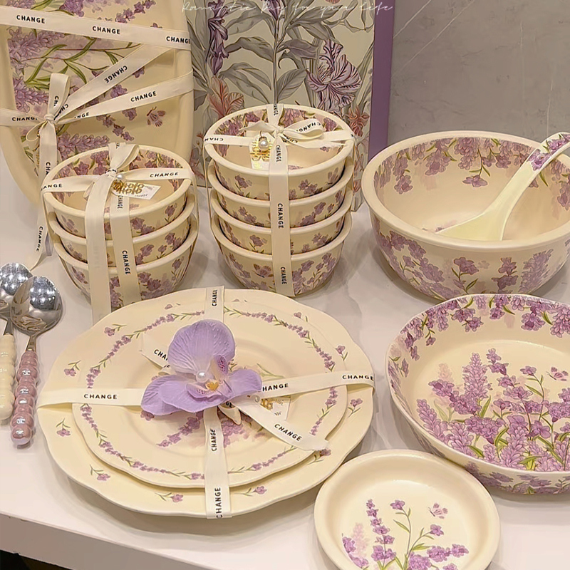Purple Bowl and Plate Set for Home Use 2026 New High-Quality Ceramic Tableware Set Bowls and Plates Housewarming Wedding Gift Box