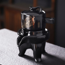 Wooden leaf lamp Lazy stone mill rotating automatic Teapot Kung Fu tea set Tea pot set Household ceramic tea maker