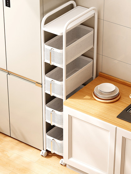 厨房夹缝置物架冰箱侧面抽拉小推车可移动卫生间窄缝隙落地收纳柜