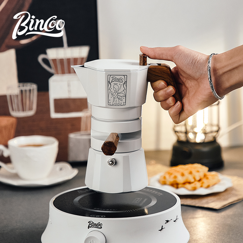 Bincoo Temperature-Controlled Double-Valve Moka Pot Home Coffee Maker Small Espresso Hand Grinder Coffee Machine Set