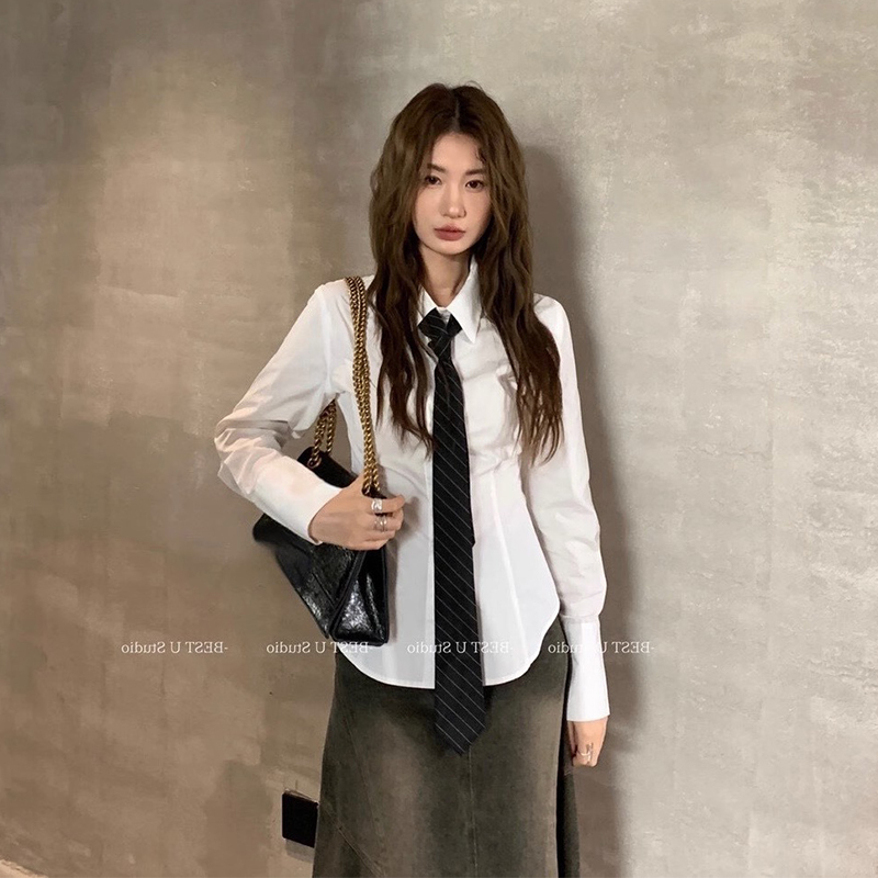 White Shirt for Women, Spring Tie Shirt, Preppy Style, Unique Design, Slim Fit, Waist-Cinching French-Style Top White Shirt for Women, Spring Tie Shirt, Preppy Style, Unique Design, Slim Fit, Waist-Cinching French-Style Top