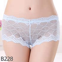  B228 temptation lace four-corner panties ultra-thin sexy beauty boxer briefs head full transparent perspective cotton bottom crotch