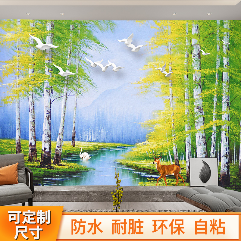 Self-adhesive modern abstract imitation oil painting scenery sticker drawing room bedroom background wall paper guest house headboard decoration painting