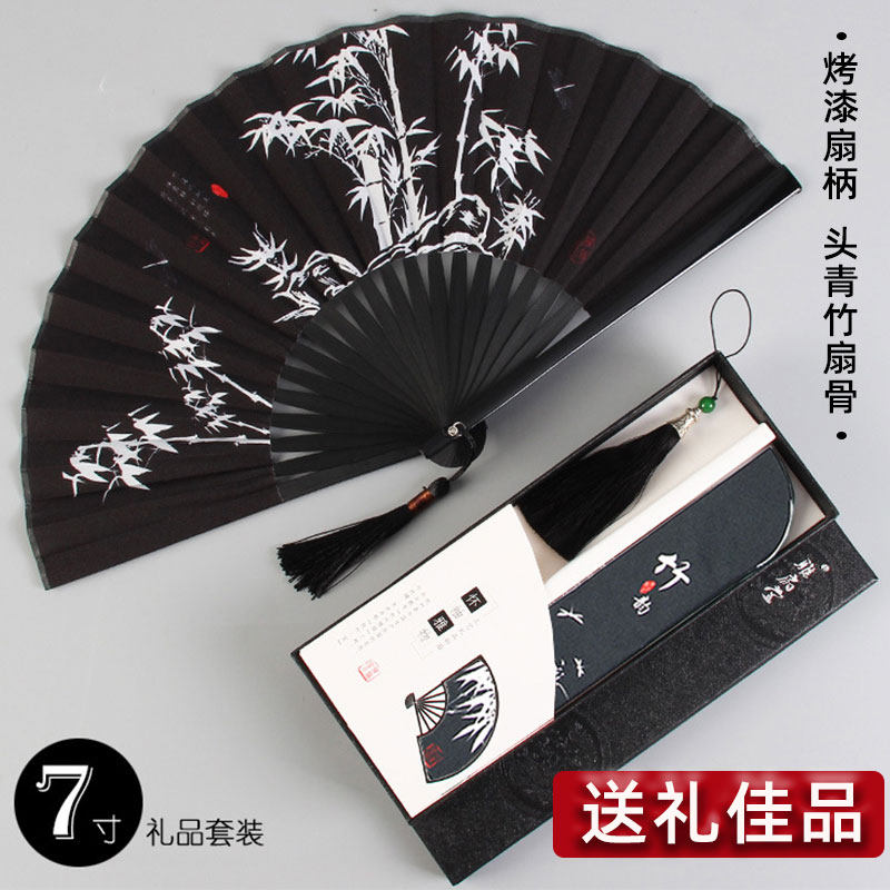 Folding fan, male, antique fan, tassel, Chinese style, portable, small fan, classical Hanfu, folding fan, female, Japanese style, summer 