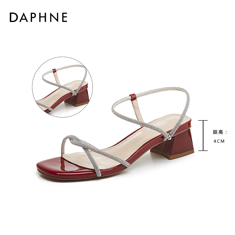 Red [Cross] 3226Daphne Rome high-heeled Sandals 2021 new pattern female summer Middle heel Thick heel rhinestone Straight buckle temperament Women's Shoes