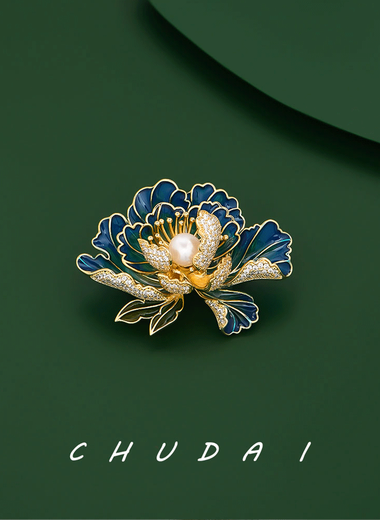 Classical Cloisonné Flower Brooch in Pink, High-End Women's Natural Freshwater Pearl Elegant Suit Pin, Luxurious and Grand