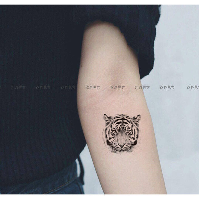 Hand-Painted Black and White Tiger Head Totem Tattoo Stickers Waterproof for Men and Women Realistic Arm Tattoos European and American Tattoo Stickers