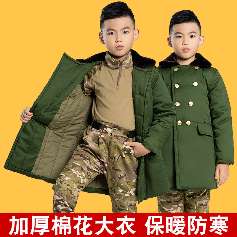 Military cotton coat green children's winter thickening boys and girls baby children's Lei Feng hat children's thickening warm cotton padded jacket
