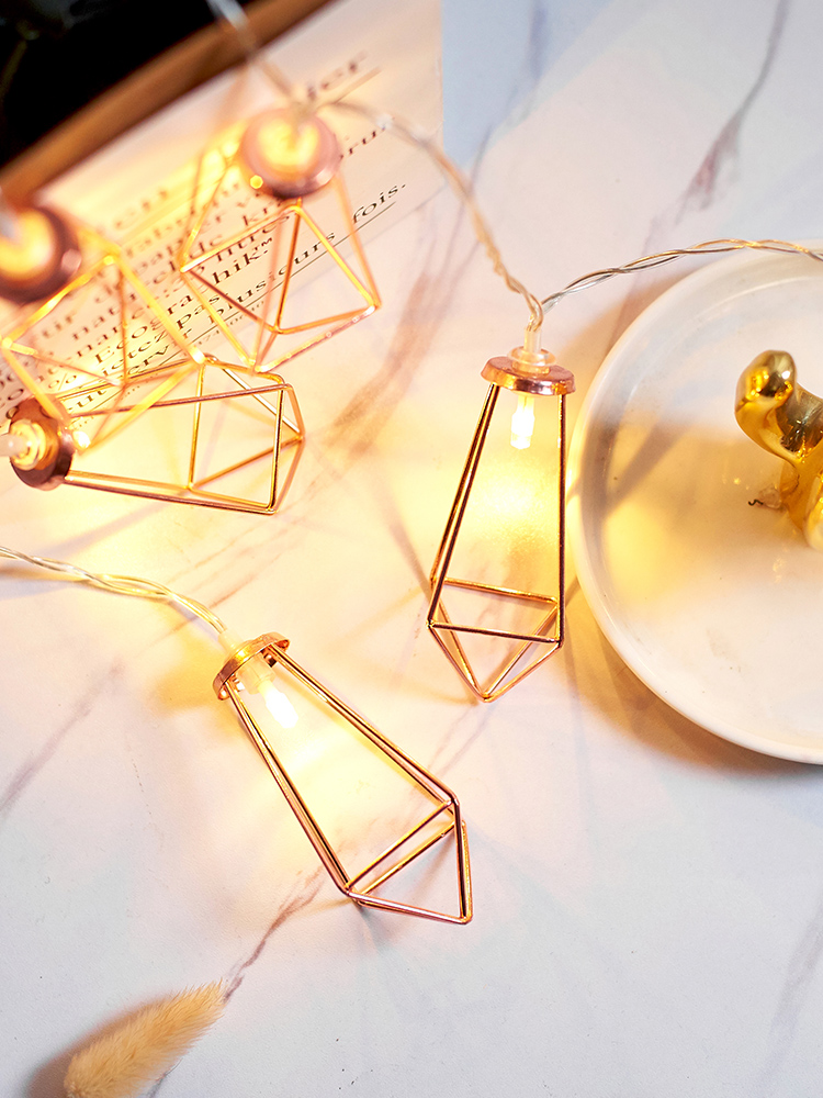 Geometric small lantern flashing light string starry star light Bedroom decoration light Girl's heart room decoration net red light string