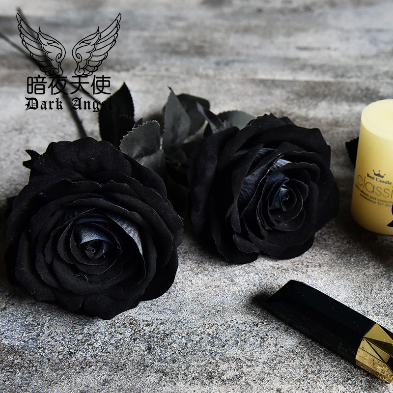 Gothic black rose bad jk photo prop fake bouquet fan black wilt hand with white imitation flower shooting