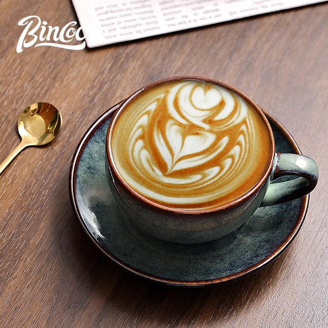 Bincoo coffee cup ceramic retro high-end latte art cup and saucer set couple cup creative latte ຈອກເປື້ອນ