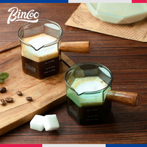 Bincoo咖啡木柄奶盅杯玻璃带刻度盎司杯意式浓缩咖啡萃取量杯奶罐